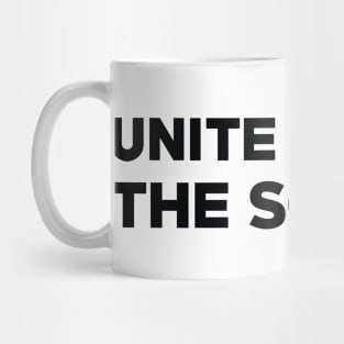 Text: Unite behind the science (small) (black) Mug